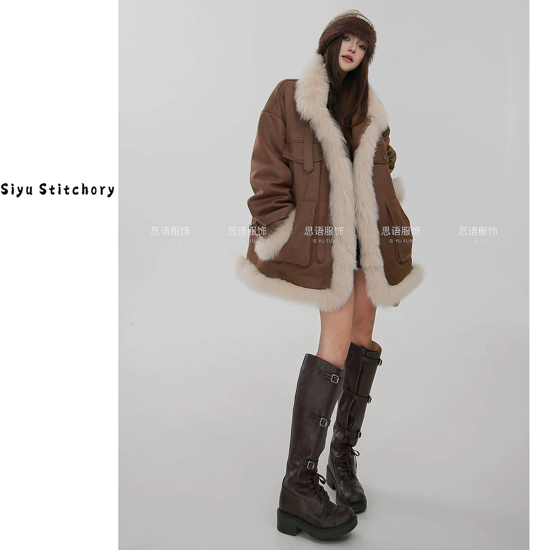 【思语】“格林” CC260124 设计师新款狐狸毛领皮草鹅绒