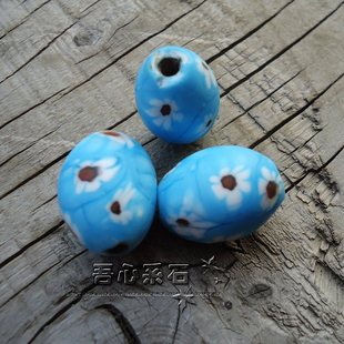 【系石苑】DIY散珠配件手工百花千花万花老琉璃天空蓝枣形珠勒子