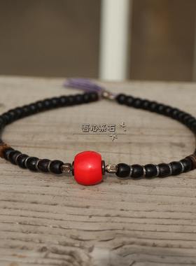 原创设计风老紫檀泰银民族项链