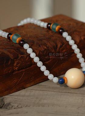 【系石苑原创设计】天然白色七宝琉璃石榴石青金石项链锁骨链