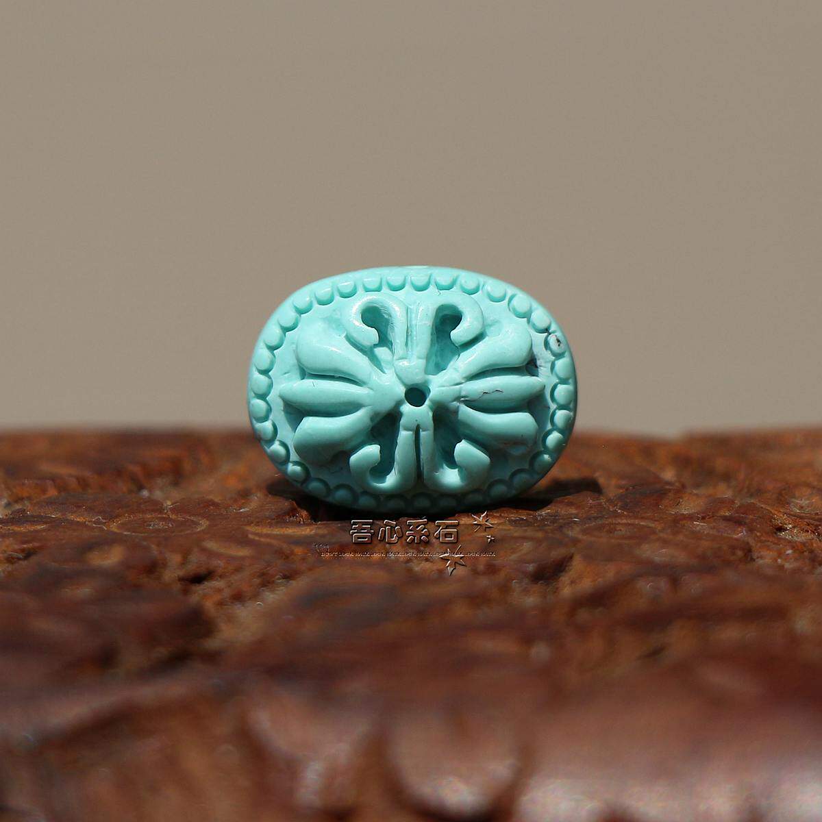 系石苑』DIY散珠手链项链配件天然云盖原矿绿松石瓷松格桑花背云1