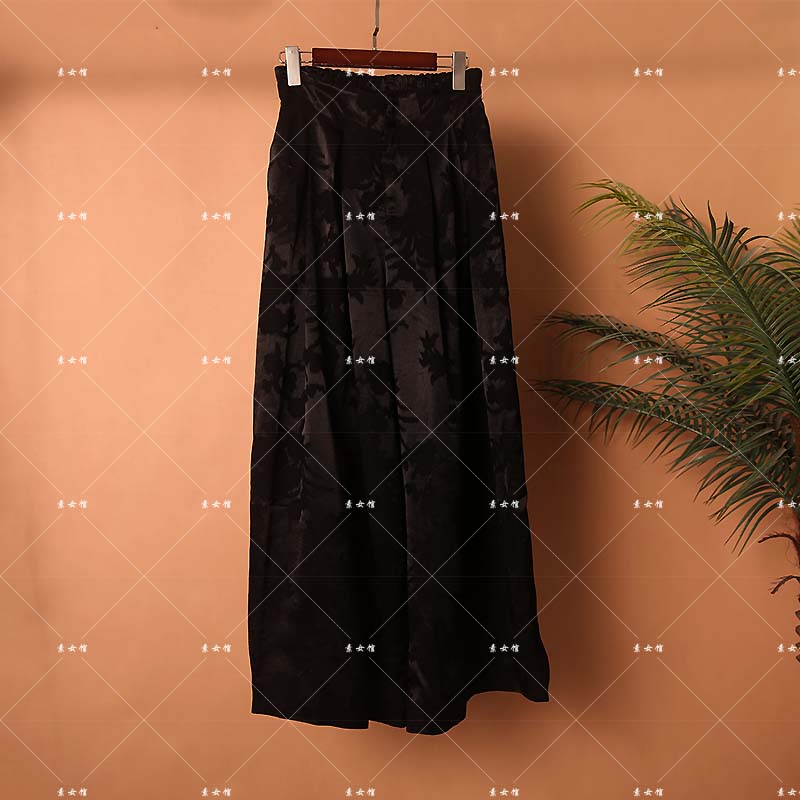 25490素女馆新款汉服新中式素色暗纹提花裤子