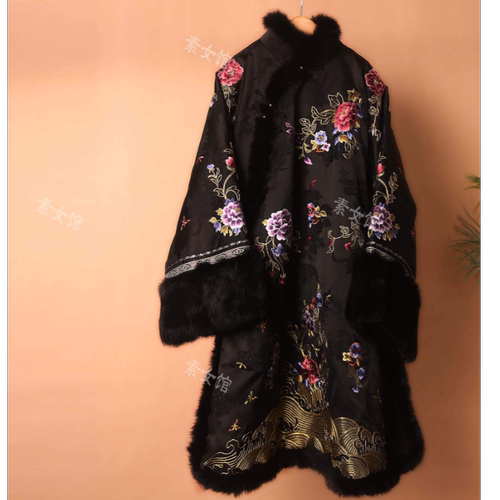 251023素女馆新款新中式汉服立领斜襟太太服棉服{海水江崖纹}