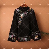 25493新款 立领斜襟绣花双层太太服