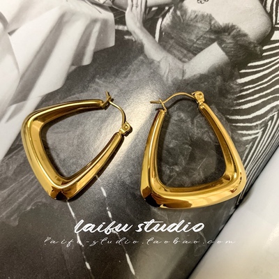 新款冷淡风法式复古感几何三角形设计气质百搭钛钢小众时尚耳环潮