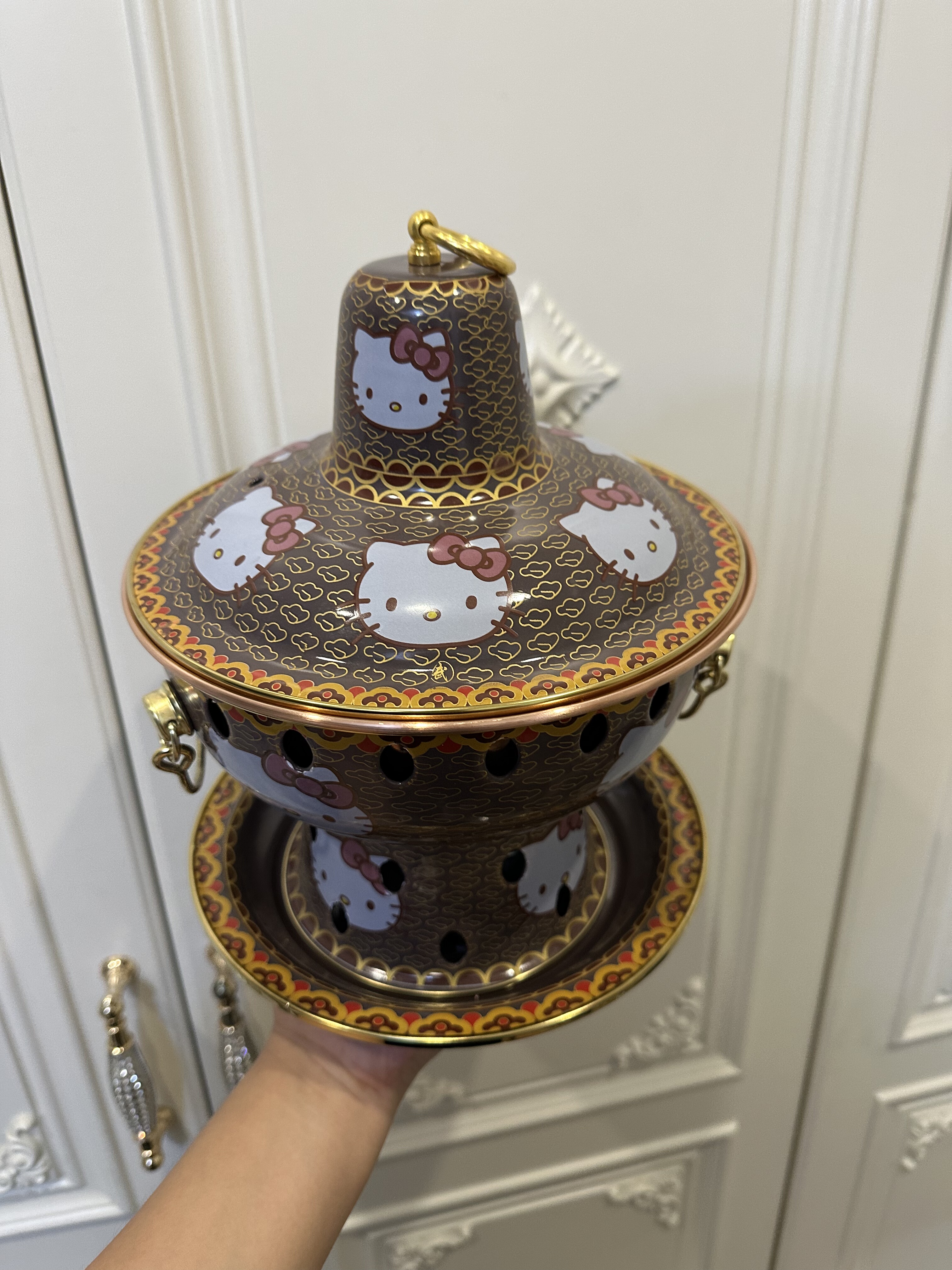 凯蒂猫Hello kitty 铜火锅手工珐琅彩火锅平底锅