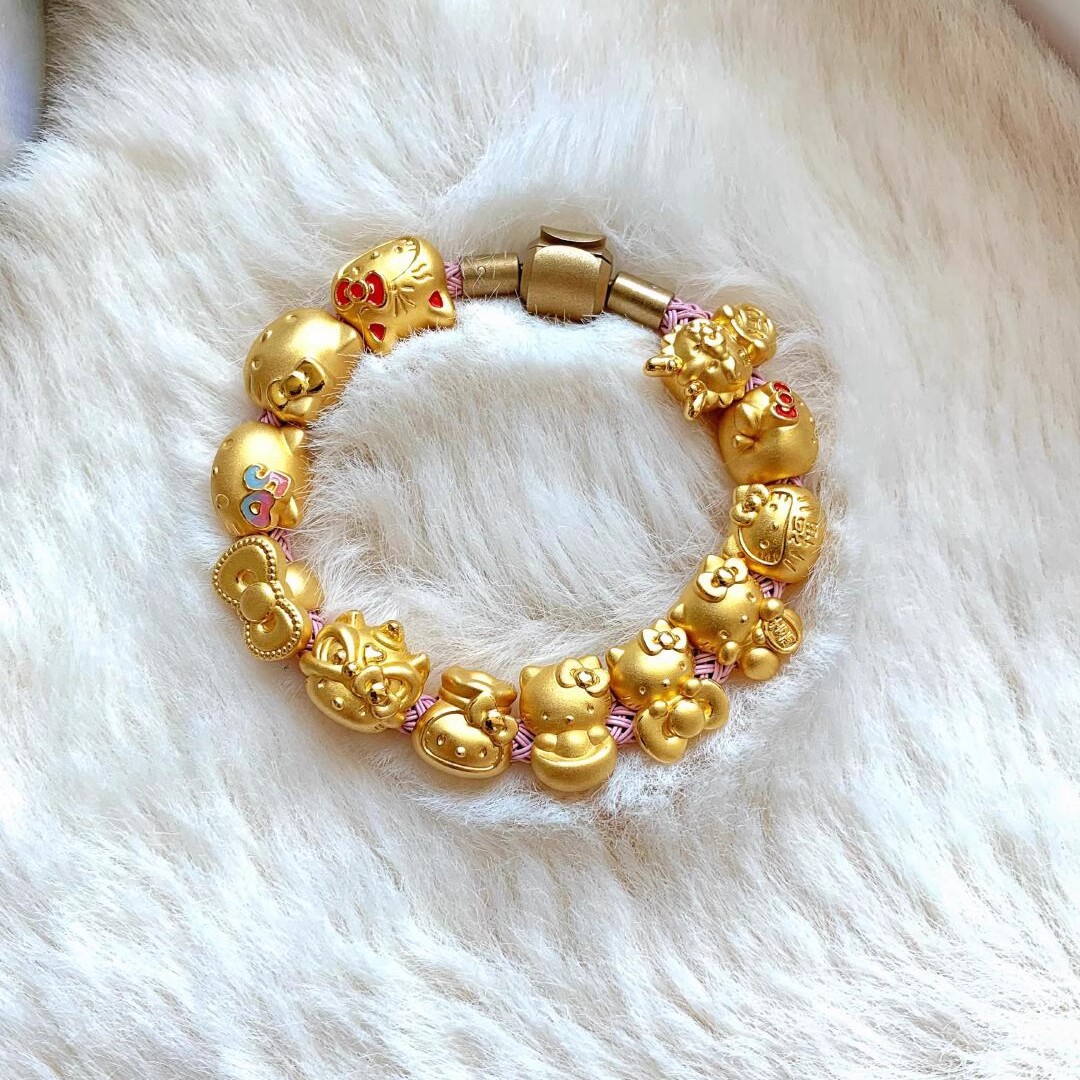 沙金HelloKitty黄金色转运珠沙金小串珠卡通凯蒂猫配件女饰品