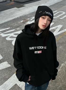 WE11DONE AHTK小字母标语发泡情侣秋冬加绒连帽卫衣welldone帽衫