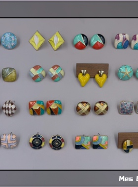 Bijoux复古彩釉撞色高级个性小众简约时尚气质耳钉耳环无耳洞耳夹