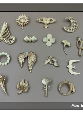 Bijoux包邮日本设计师简约无光金色复古文艺小众植物花卉动物胸针