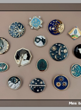 Bijoux  日系徽章款质感珐琅釉日月星辰宇宙毛衣大衣胸针别针配饰