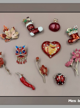 Bijoux复古小众个性红色彩釉花朵桃心天使火鸡圣诞节日女礼物胸针