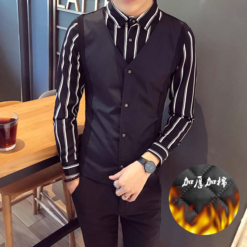 S8471*社会小伙青年衬衫马甲假两件男潮衬衫两件套衬衣大码P60,男装衬衫,星座717A