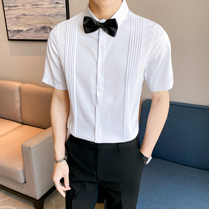 LT144*夏季青年衬衫短袖修身法式纯色工装演出服毕业服衬衣P45