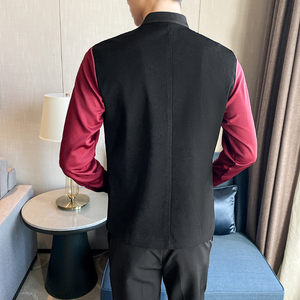 LT807*男马甲衬衫假两件灰色工作服酒吧夜店立领拼色衬衣P60图片