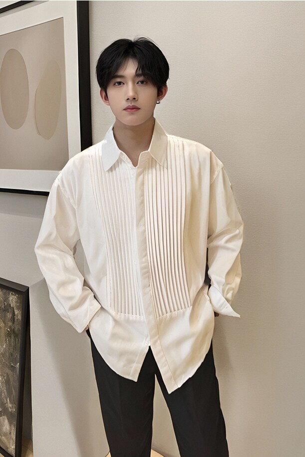 QS036*宴会聚会正装褶皱法式男长袖衬衫P48,男装衬衫,星座717A