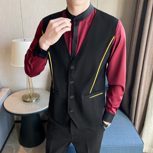 LT807*2024春秋假两件立领男女款马甲衬衫工作服KTV餐厅工作装P60图片