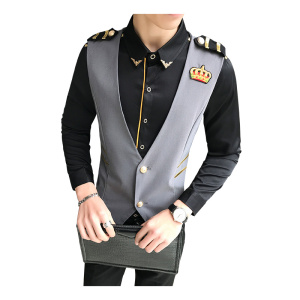 LP780-纯色小皇冠刺绣男士休闲马甲夜店酒吧发型师马甲工作服P45图片