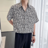 QS064*夏季男潮宽松短袖花衬衫复古青年衬衣小众半袖P45，男装衬衫，星座717A