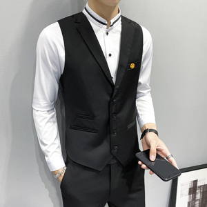 LP811*新款男笑脸多口袋翻领单排扣休闲马甲服务员马甲外套P50图片