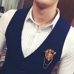 Y8744-W学院风男KTV英伦DJ马甲工作服美发师理发店大码马甲P50图片
