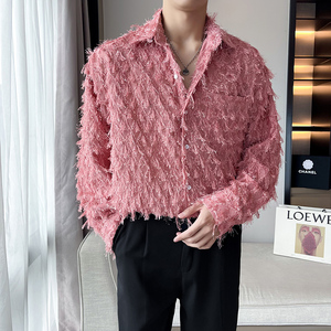 QS047*2026春款小众纯色毛毛INS另类长袖衬衫衬衣中性衬衫P50，男装衬衫，星座717A