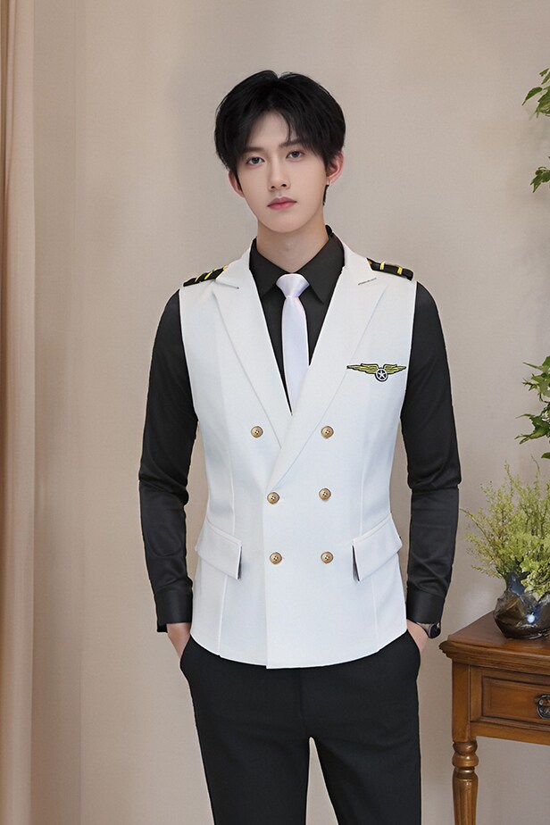 QS758*纯色双排扣马甲娱乐城马甲工装短剧服务生马甲P50,男装背心/马甲,星座717A