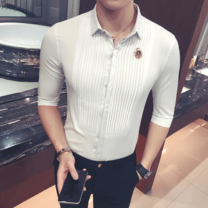 YC026-宫廷风中袖七分袖衬衫大码夜店酒吧理发师工作服衬衣P40图片