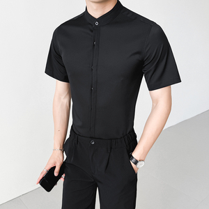 LT139*男立领奶茶店男女同款短袖衬衫工作服伴郎助理衬衣P38图片