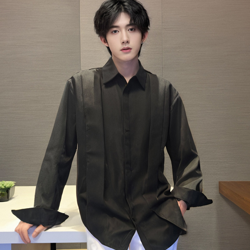 QS141*背带装饰男潮休闲衬衫中性衬衣外套P48,男装衬衫,星座717A