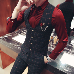 Y8710-韩版修身潮男春季加厚短马甲外套伴郎服酒吧马甲工作服P50图片
