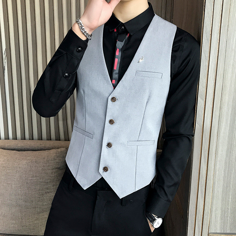 LP749-小雨伞男V领单排扣马甲休闲马甲工作服酒吧服务生工装P50,男装背心/马甲,星座717A