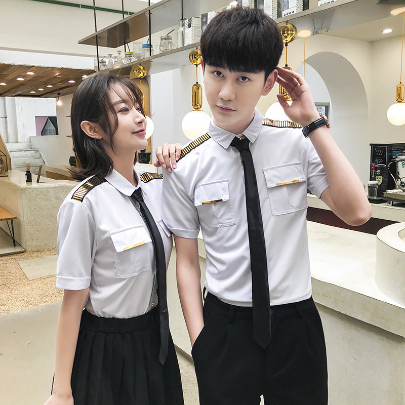 QC031*新款男女短袖衬衫空少肩章亮条装饰酒吧KTV工作服P40,男装衬衫,星座717A