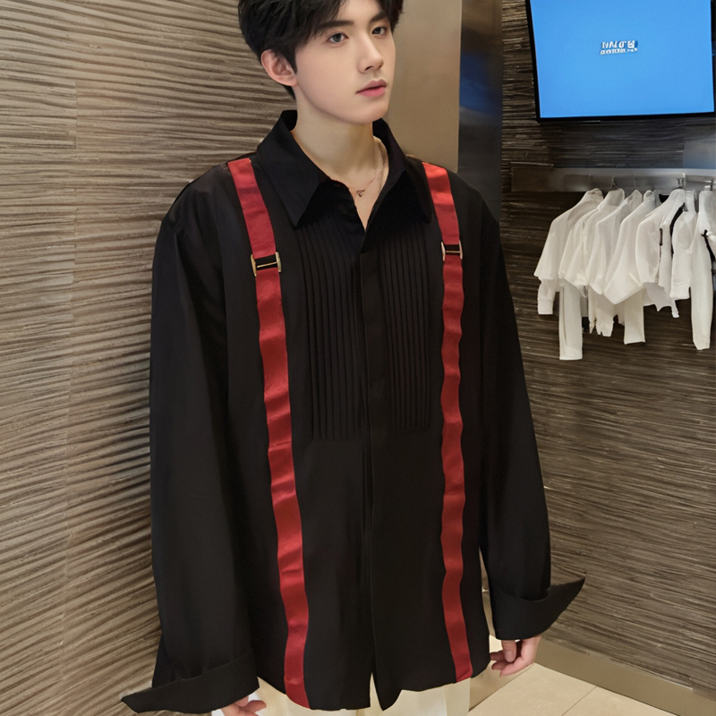 QS017*聚会酒吧礼服潮织带装饰背带衬衫P48，男装衬衫，星座717A