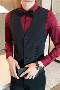 LT804*男v领青年马甲夜店酒吧KTV秋季休闲纯色黑色工作服P50图片