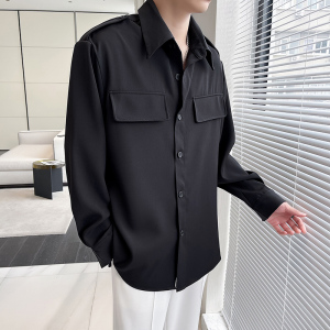 QS057*型男宽松小众长袖衬衫发型师帅气设计师款衬衣P65