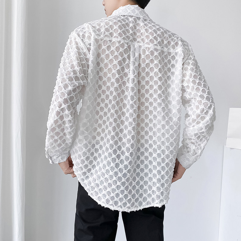 QS0012024新款男镂空韩风纯色宽松大口袋衬衣长袖衬衫P55,男装衬衫,星座717A