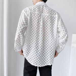 QS001 2024新款男镂空韩风纯色宽松大口袋衬衣长袖衬衫P55图片