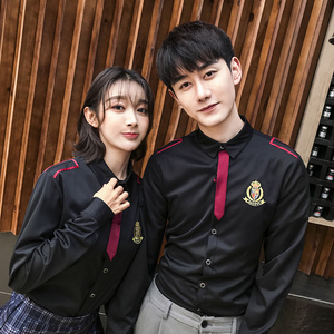 QC104*新款长袖领带装饰肩章男女同款衬衣学生班服KTV工作服P50图片