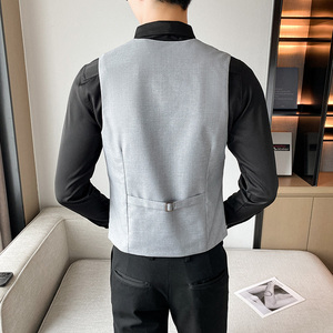 LT806*2022男V领单排扣修身马甲休闲马褂营业员潮工作服P50图片