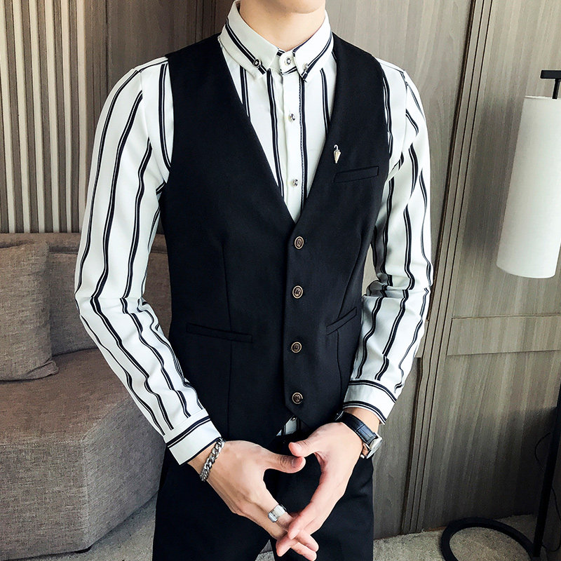 LP749-小雨伞男V领单排扣马甲休闲马甲工作服酒吧服务生工装P50图片
