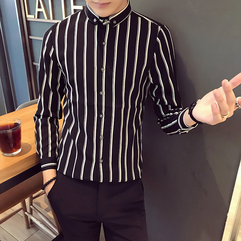 SC005-春季新款男学生青年寸衣大码发型师条纹衬衫工作服P45,男装衬衫,星座717A