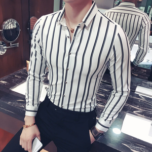 YC005-型男经典条纹长袖衬衫工作服理发师KTV衬衫工装大码男P45图片