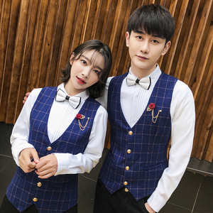 Q8710*2024新款格子短款马甲套装夜店酒吧工作服男女款马甲P50图片