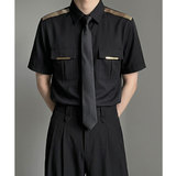 QS031*男简章亮条装饰空少短袖制服P40，男装衬衫，星座717A