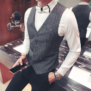 Y8754-男韩版单排扣马甲外套休闲商务男马甲服务生马甲工装P50图片
