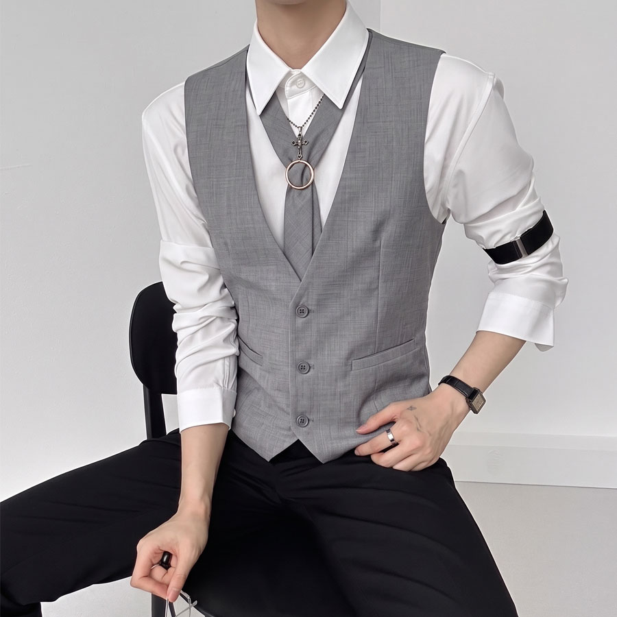 QS806*个性领带装饰V领马甲外套KTV演出服潮马甲P55,男装背心/马甲,星座717A