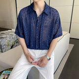 QS065*男夏季夜店小众短袖衬衫中性尖领镂空衬衣P65，男装衬衫，星座717A