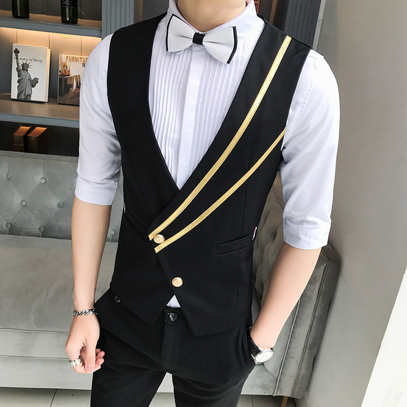 LP777-男英伦斜拉条单排扣马甲服务员KTV酒吧夜店马甲工作服P45,男装背心/马甲,星座717A