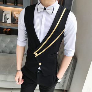 LP777-男英伦斜拉条单排扣马甲服务员KTV酒吧夜店马甲工作服P45图片